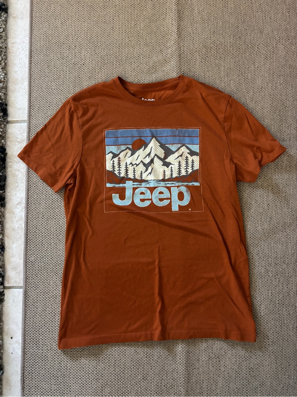 Jeep Rust Orange Short-Sleeve Tee with Mountain Graphic